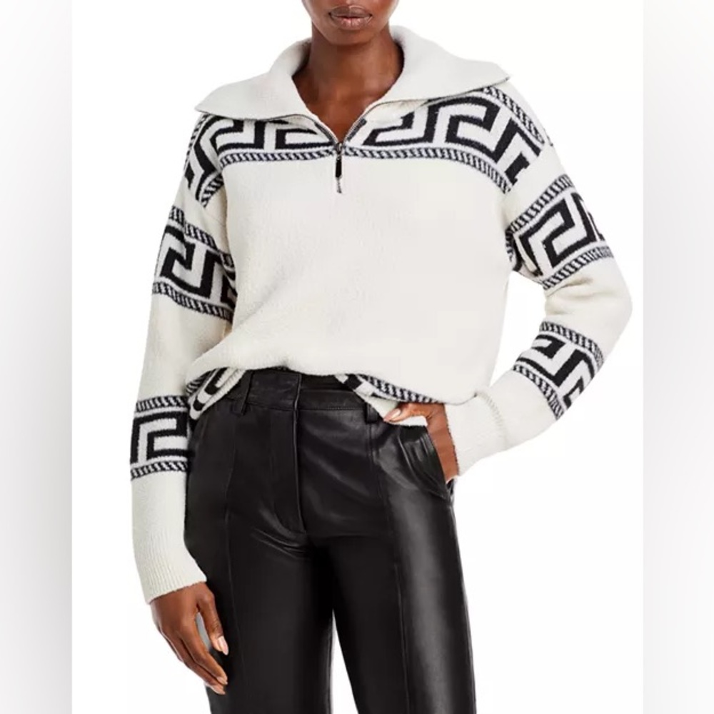 Aqua White & Black Patterned Half-Zip Pullover Hoodie